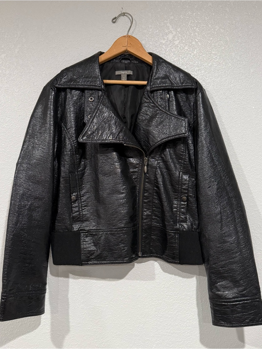 Apt. 9 Womens Black Bikercore Jacket XL Regular Full Zip Lined Pockets Cropped